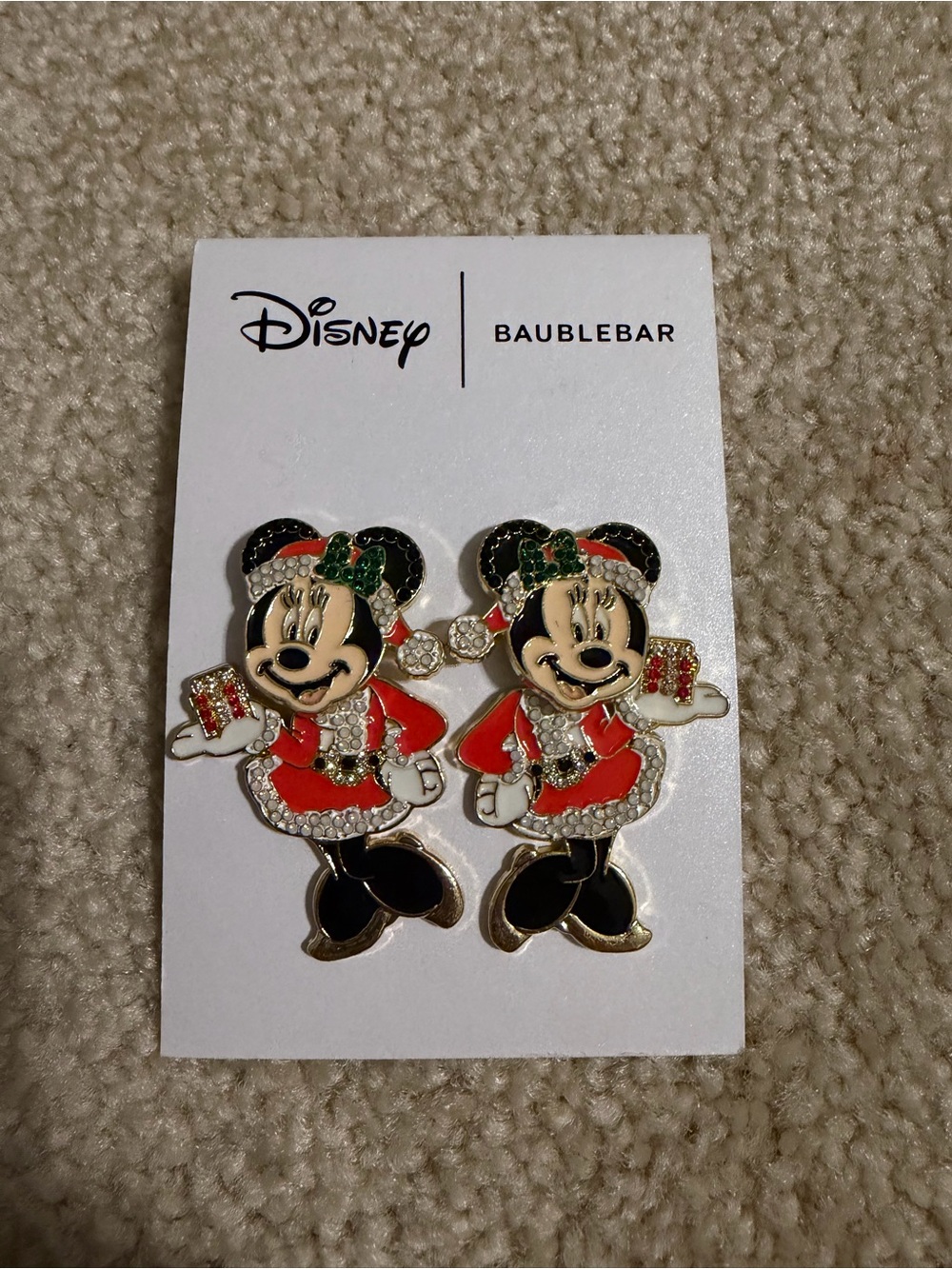 BaubleBar Disney Minnie Mouse Holiday Earrings — Red, Black & Green